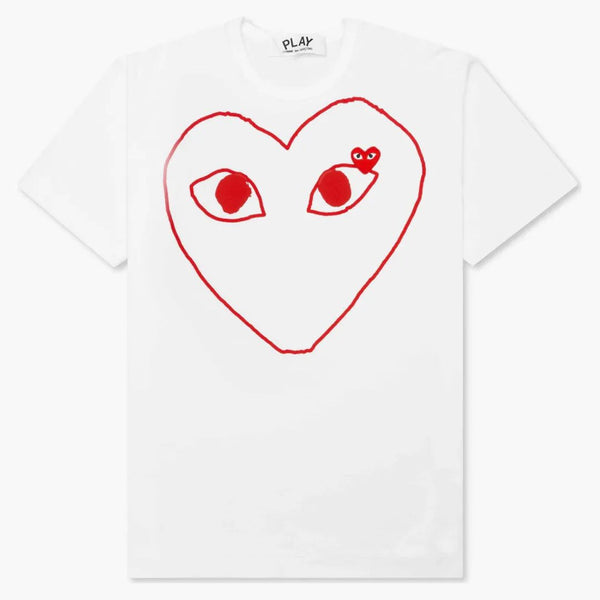 Comme Des Garcons Play Women's Red Emblem Outline T-shirt White