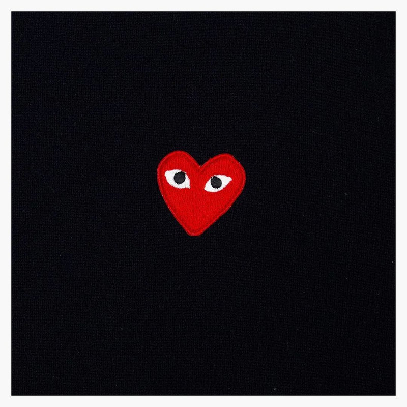 Comme of the Garcons Play Women's Red Heart Crewneck Sweater Navy