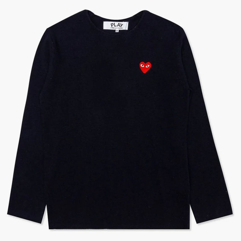 Comme of the Garcons Play Women's Red Heart Crewneck Sweater Navy