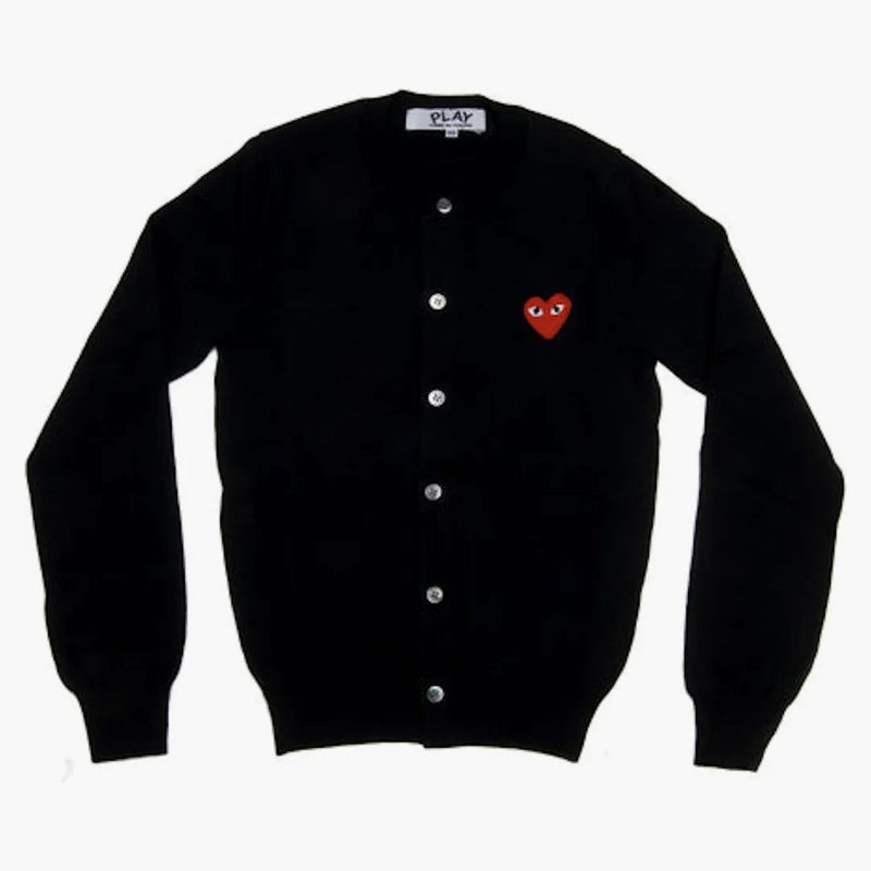 Comme of the Garcons Play Women's Red Heart Knit Cardigan Sweater Black