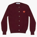 Comme of the Garcons Play Women's Red Heart Knit Cardigan Sweater Burgundy