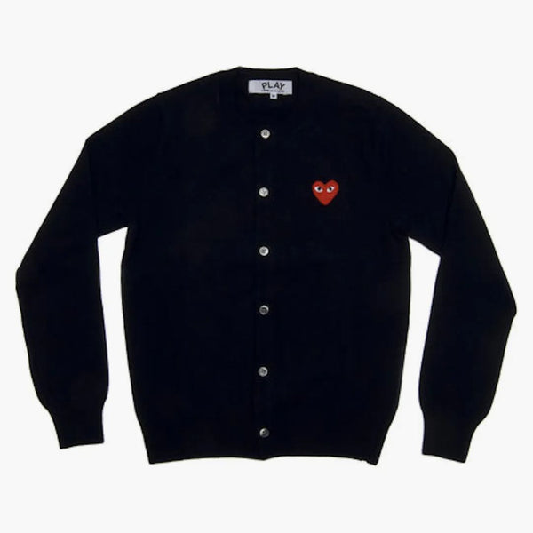 Comme Des Garcons Play Women's Red Heart Knit Cardigan Sweater Navy