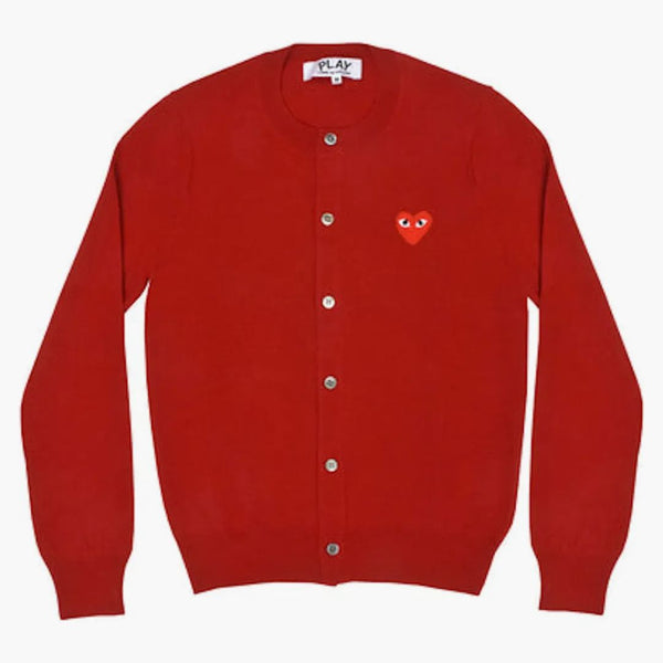 Comme Des Garcons Play Women's Red Heart Knit Cardigan Sweater Red