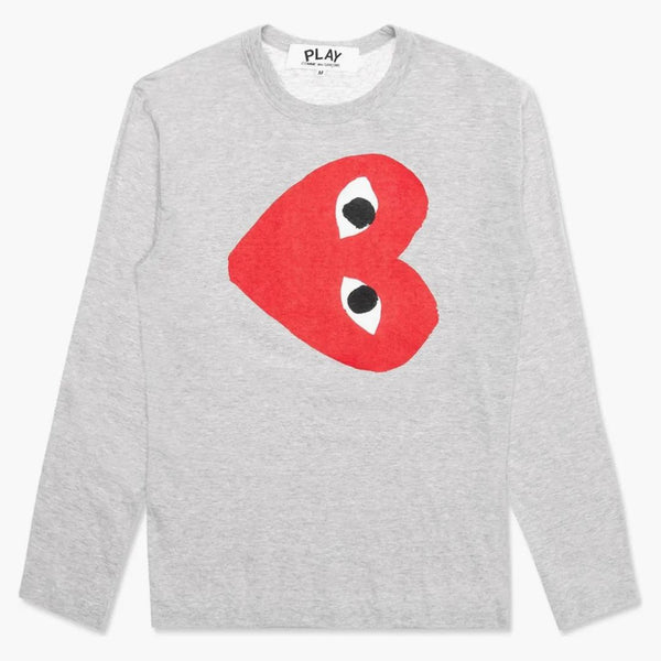 CommE of the Garcons Play Women's Red Sideways Heart L/S Camiseta Gray