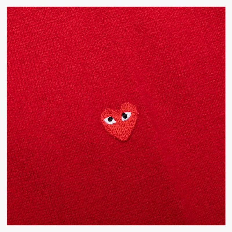 Comme of the Garcons Play Women's Small Heart on Sleeve V Neck Sweater Red