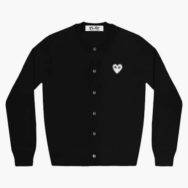 Comme Des Garcons Play Women's White Heart Knit Cardigan Sweater Black