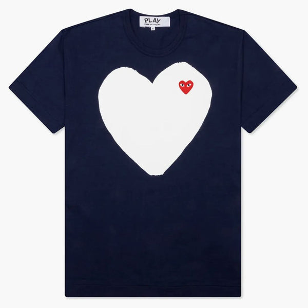 Comme Des Garcons Play Women's White Heart T-shirt Navy