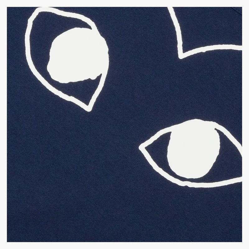 Comme of the Garcons Play Women's White Outline Heart T-Shirt Navy
