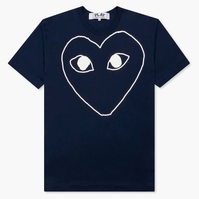 Comme of the Garcons Play Women's White Outline Heart T-Shirt Navy