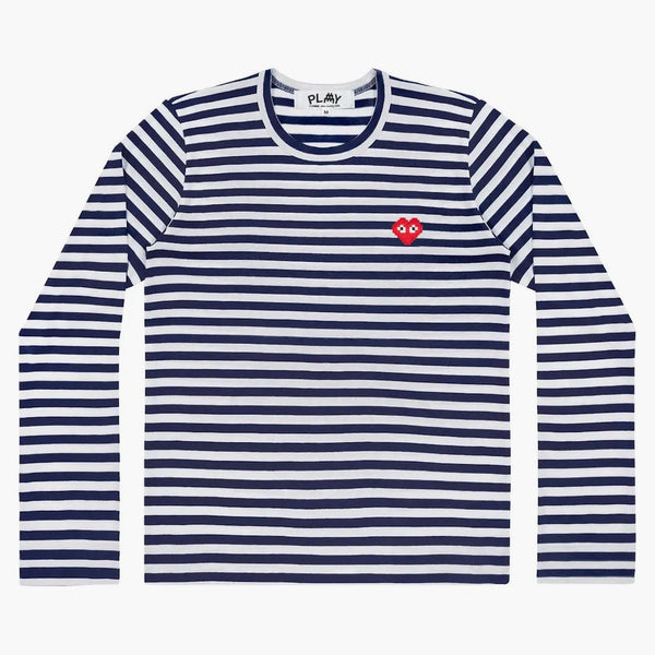 Comme Des Garcons Play X Invader Striped L/s T-shirt Navy White