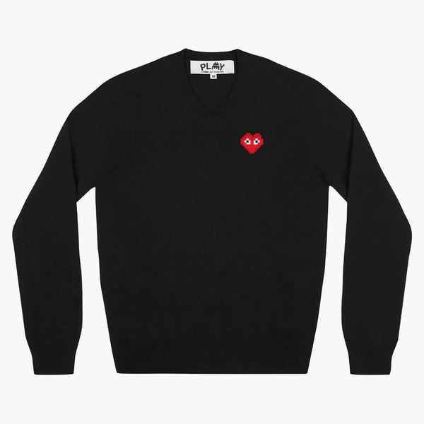 Comme Des Garcons Play X Invader Women's V Neck Sweater Black