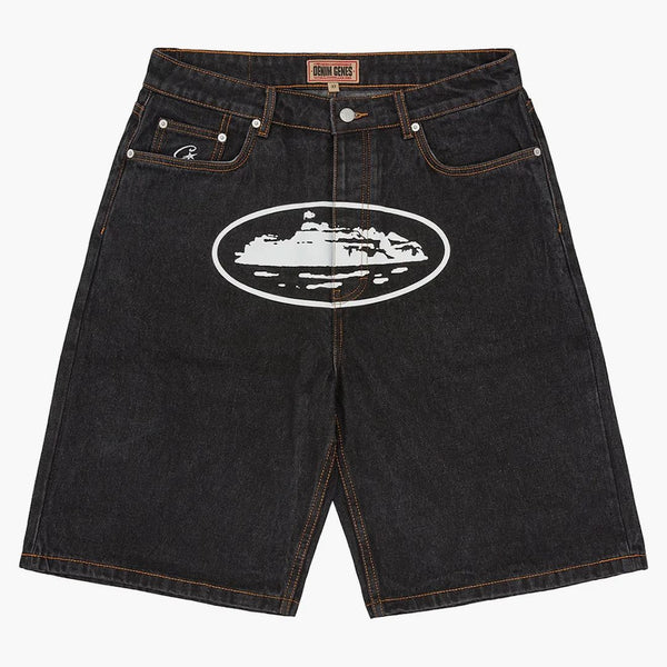 Corteiz Alcatraz Denim Shorts Zmyte czarne