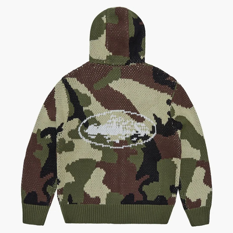 Corteiz Alcatraz Heavy Knit Zip Blak z kapturem z kapturem