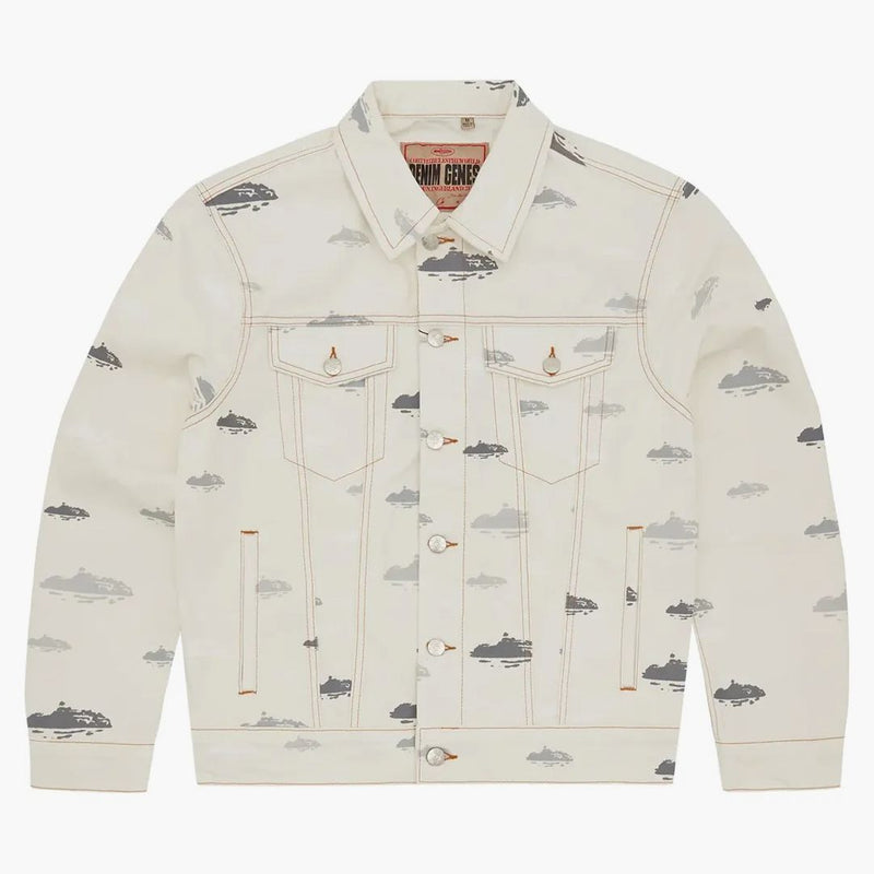 Corteiz alcatraz mönster denimjacka vit vit