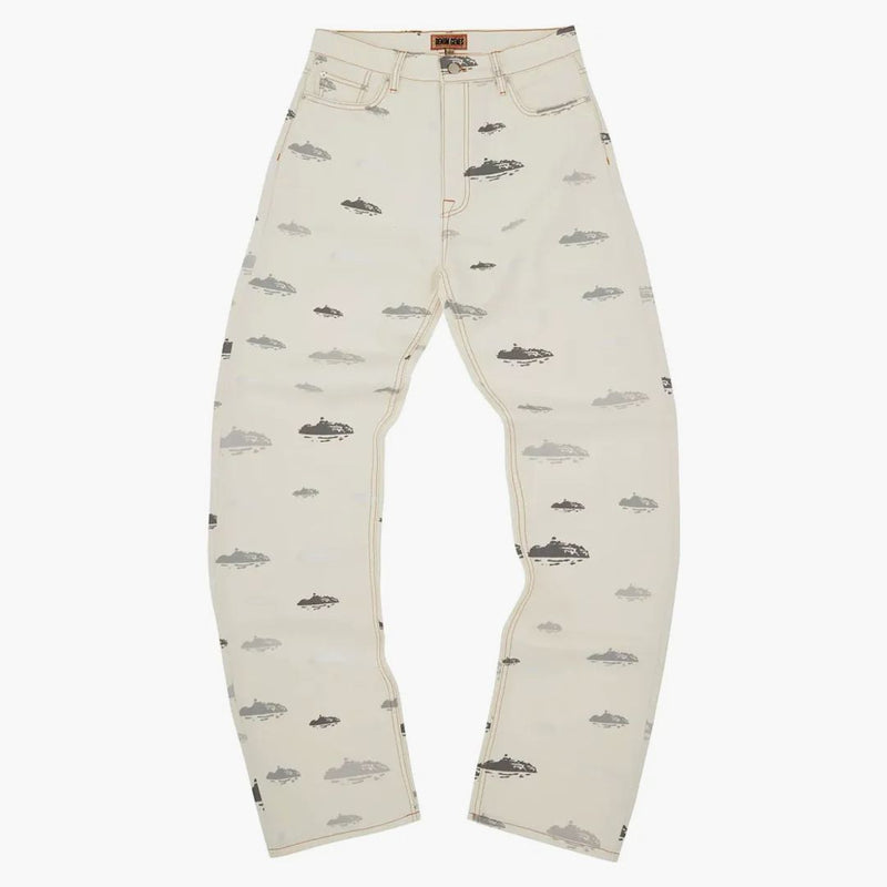 Corteiz alcatraz mönster denim jeans vit