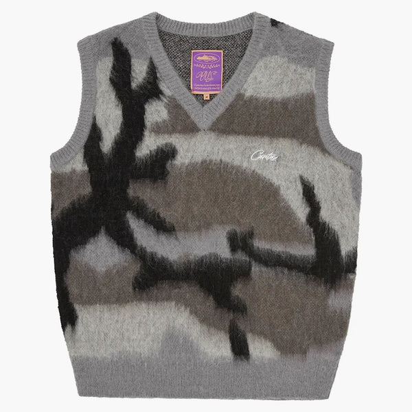 Corteiz Mohair Knit Vest Grey Camo