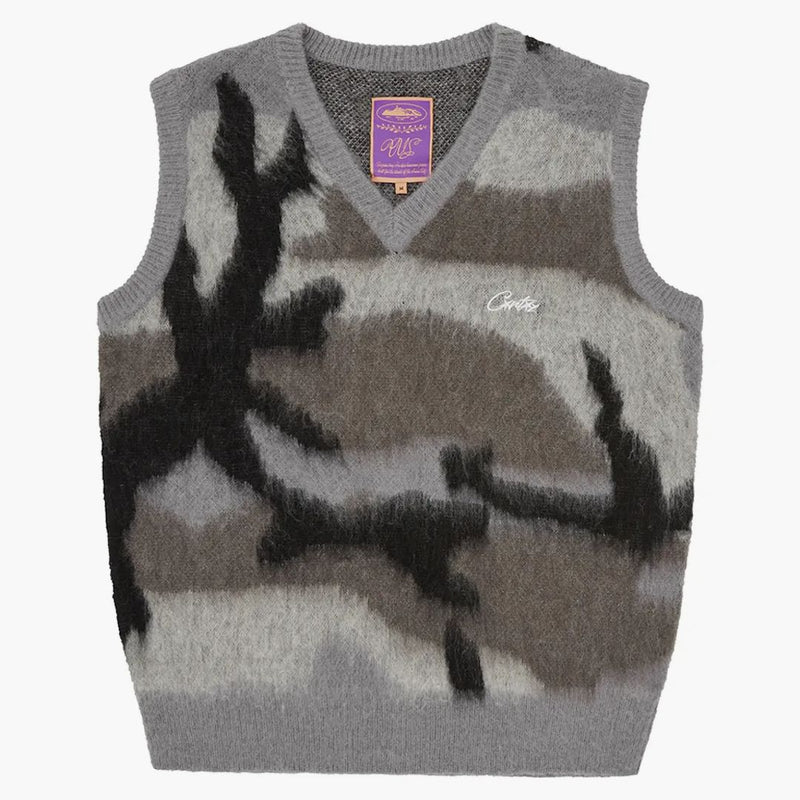 Corteiz Mohair Knit Vest Grey Camo