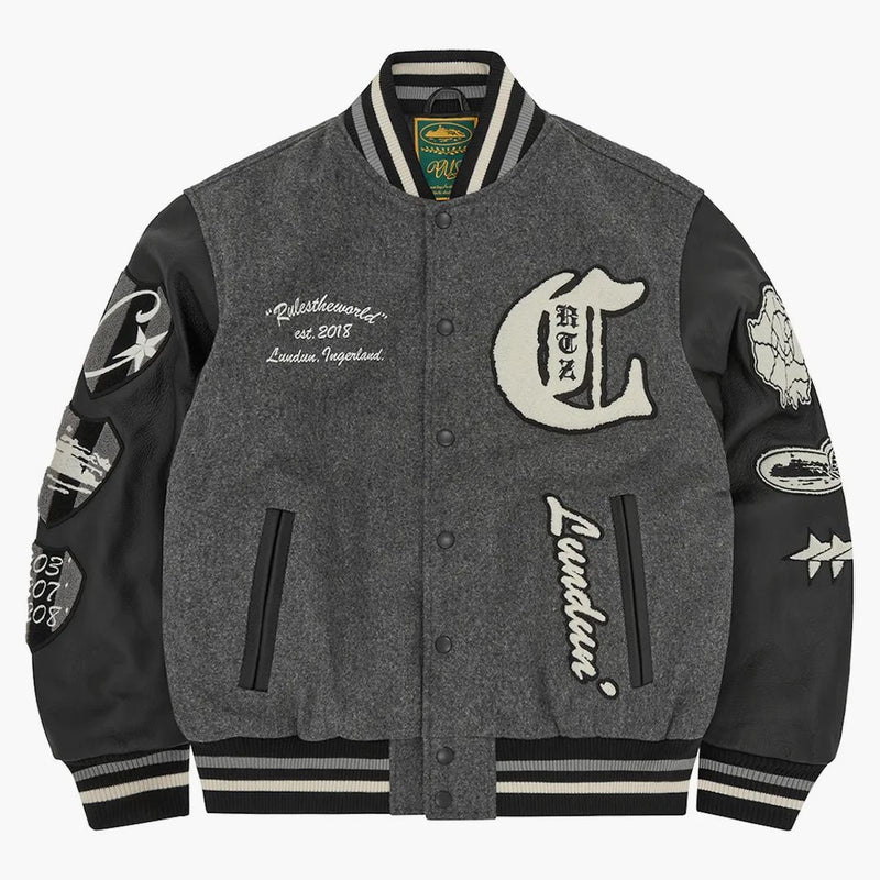 Corteiz Us Vs Dem Varsity Jacket Grey