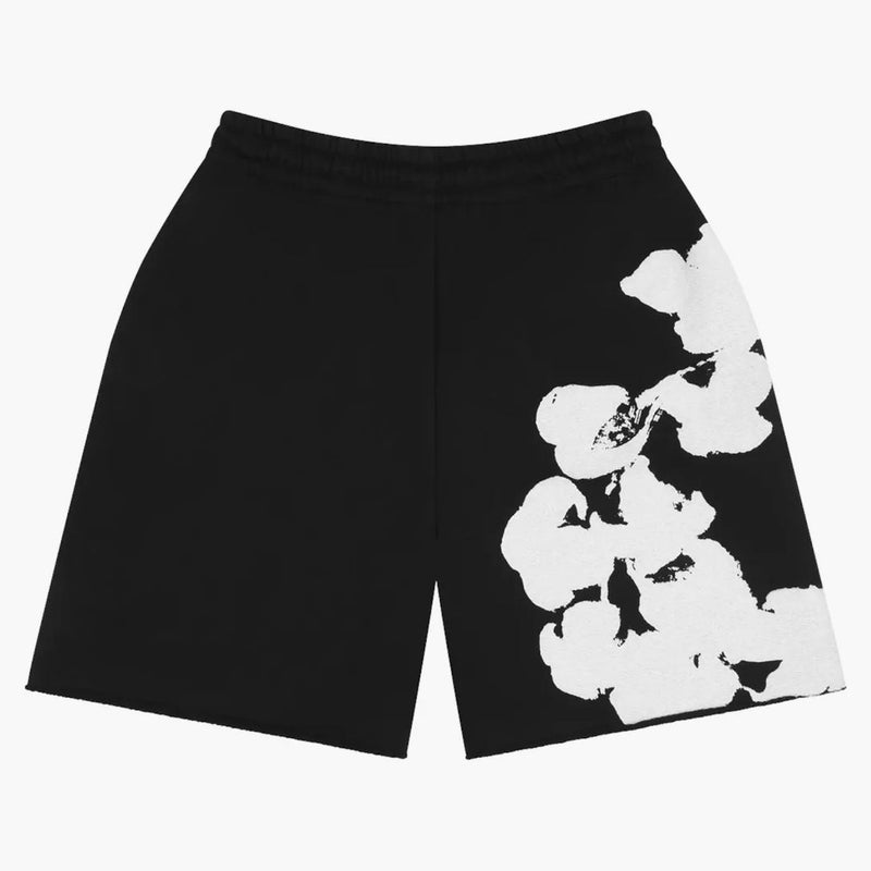 Denim tårar stor bomullskrans svett shorts svart