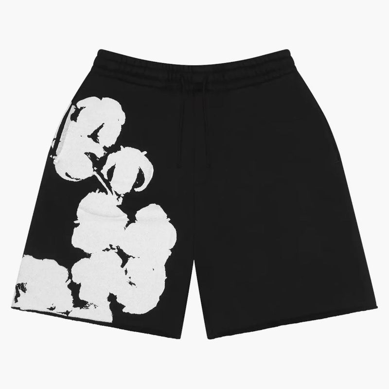 Denim tårar stor bomullskrans svett shorts svart
