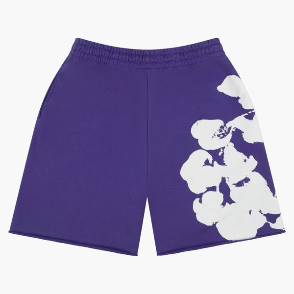 Denim tårar stor bomullskrans svett shorts lila
