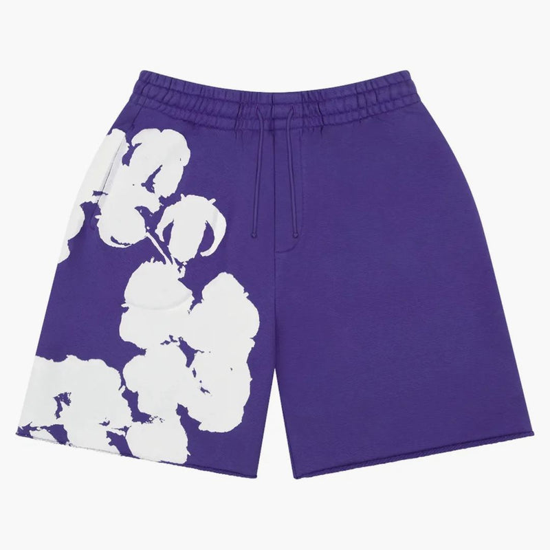 Denim tårar stor bomullskrans svett shorts lila