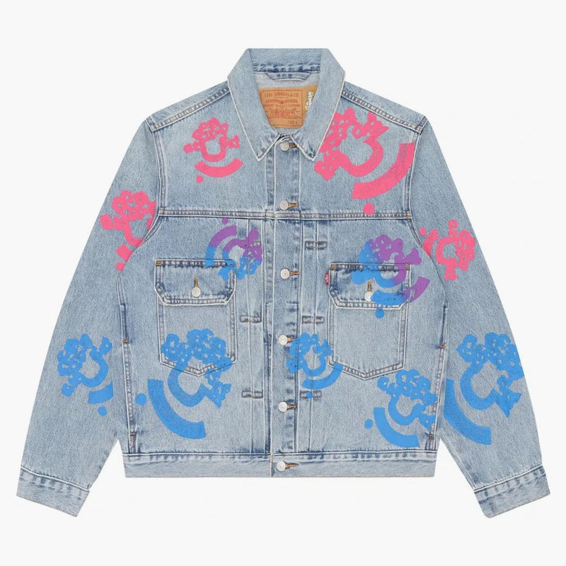 Denim tårar bstroy tårar typ 2 lätt tvätt denim trucker jacka rosa/blå