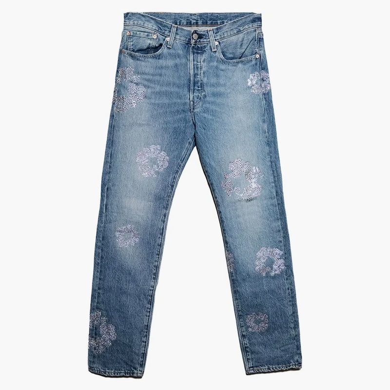 Denim tårar byst tårar 501 jeans lätt tvätt