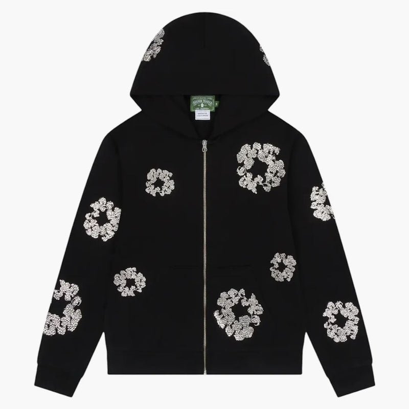 Denim Tears Cashmere Swarovski Cotton Wreath Zip Hoodie Black