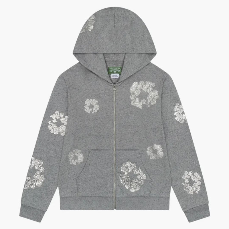 Denim Tears Cashmere Swarovski Cotton Wrath Zip Hoodie Gray