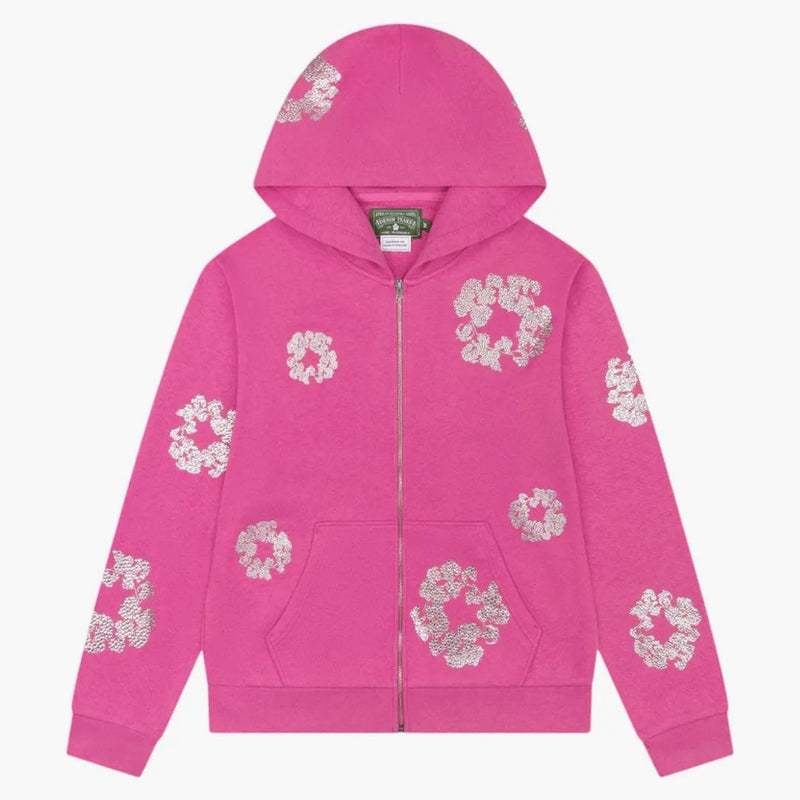 Denim Tears Cashmere Swarovski Cotton Wreath Zip Hoodie Pink