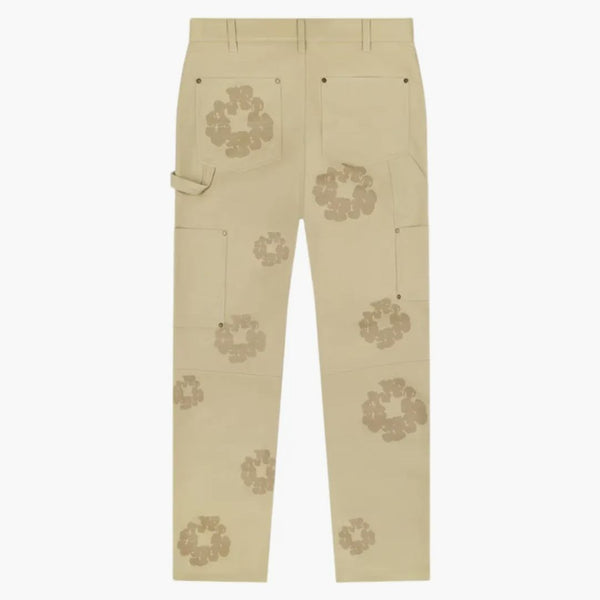 Denim tårar bomullsvagning läderbyxor beige