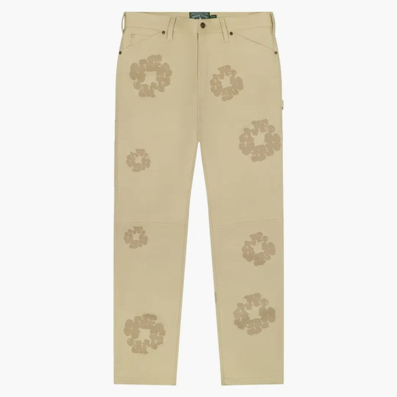 Denim tårar bomullsvagning läderbyxor beige