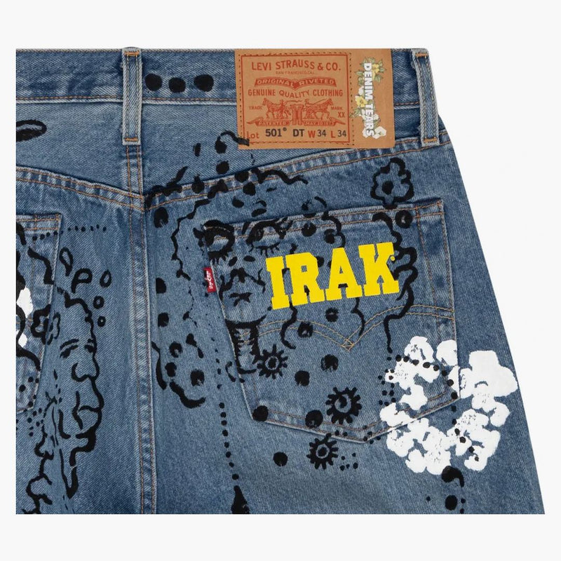 Džínové slzy Irák slzy 501 Jean Vintage Blue Light Wash