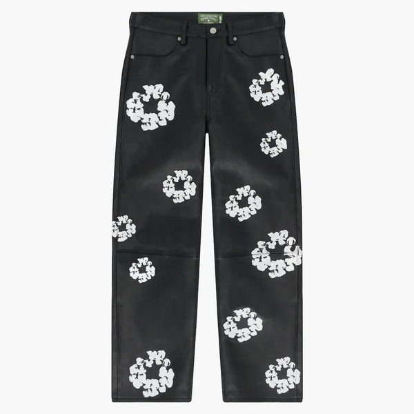 Denim tårar x Levis läder bomulls krans jeans svart denim