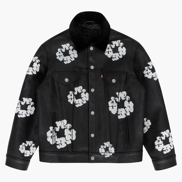 Denim tårar x Levis läder bomullsvagning typ-3 jacka svart denim