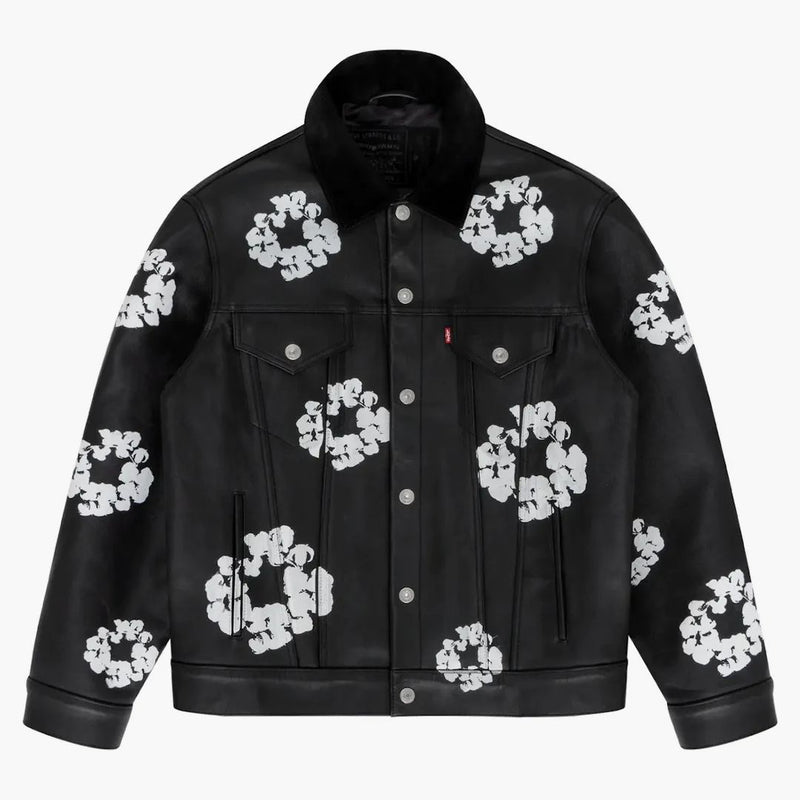 Denim tårar x Levis läder bomullsvagning typ-3 jacka svart denim
