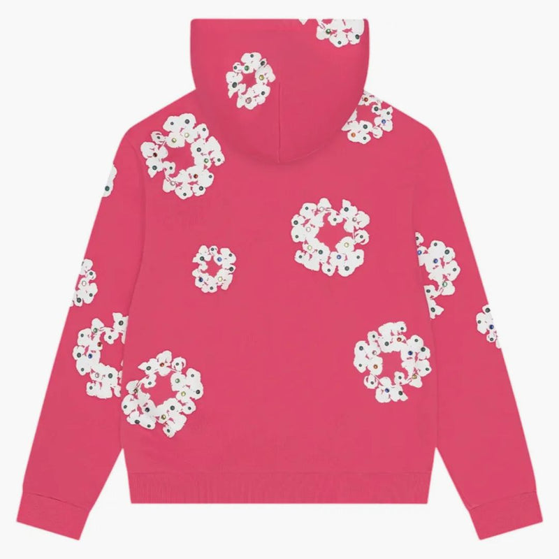 Denim Tears Rhinestone Cotton Wreath Zip Hoodie Pink