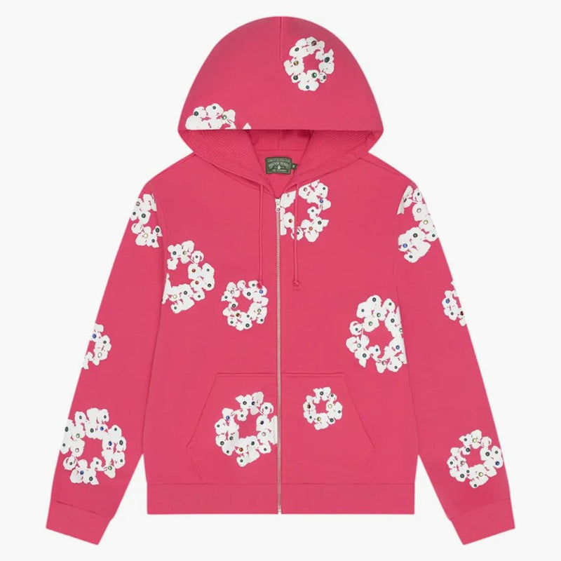 Denim Tears Rhinestone Cotton Wreath Zip Hoodie Pink