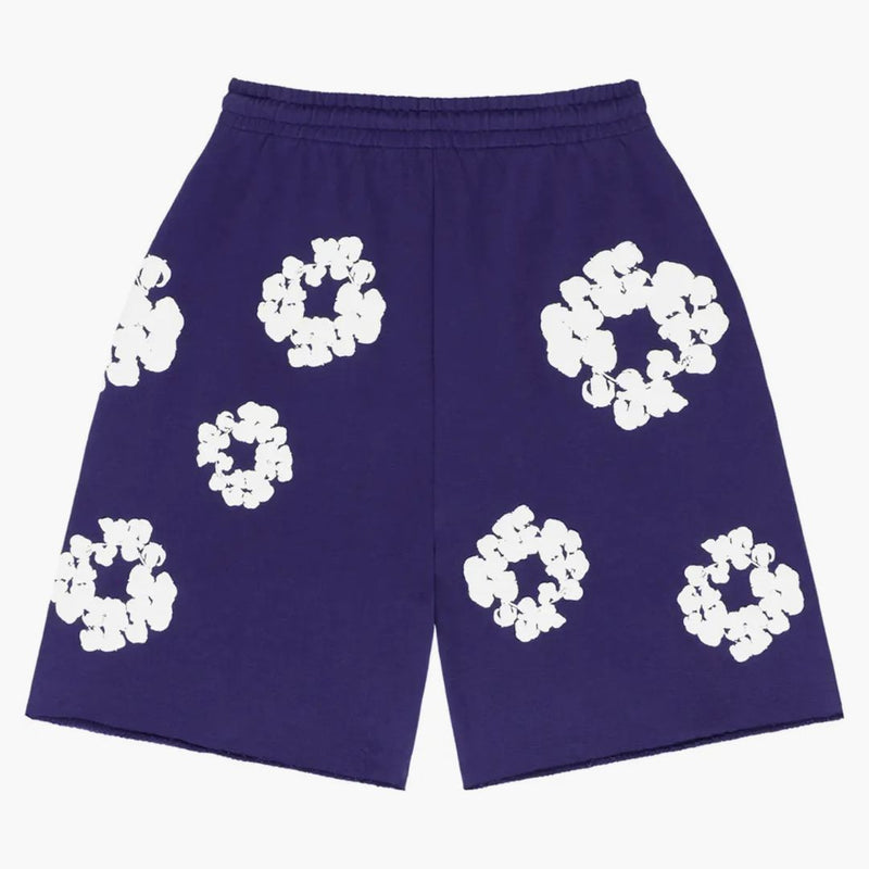 Denim rivar bomullsvridna shorts lila