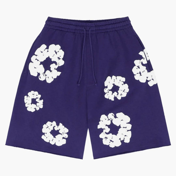 Denim rivar bomullsvridna shorts lila