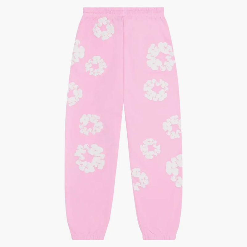 Denim rivar bomullskransen svettbyxor pulver rosa