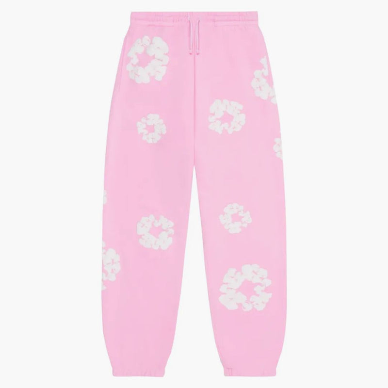 Denim rivar bomullskransen svettbyxor pulver rosa