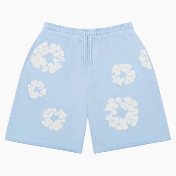 Denim rivar bomullskransens sweatshorts pulverblått