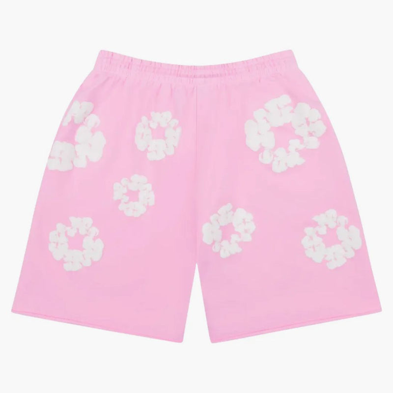 Denim rivar bomulls kransens sweatshorts pulver rosa