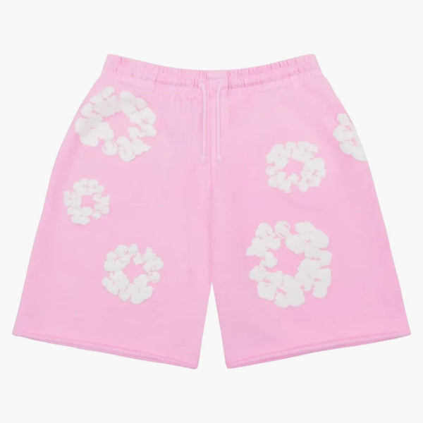 Denim rivar bomulls kransens sweatshorts pulver rosa