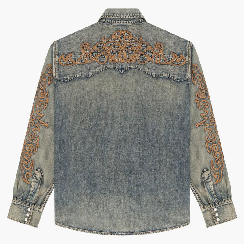 Denim tårar västra bomullsstygn denim skjorta selvedge denim