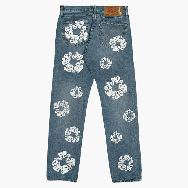 Denim Tears X Levis 501 bomullsstrass Wreat Jeans Indigo