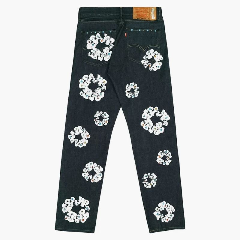 Denim Tears X Levis 501 bomullsstrass Wreat Jeans rå