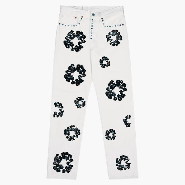 Denim Tears X Levis 501 bomullsstrass Wreat Jeans White